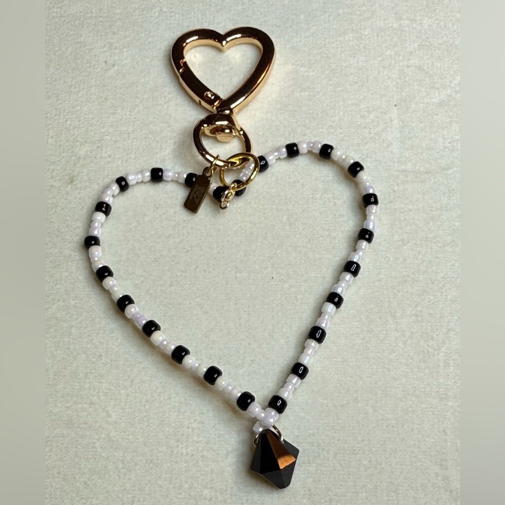 Black and White Beaded Heart Keychain/ Purse Charm